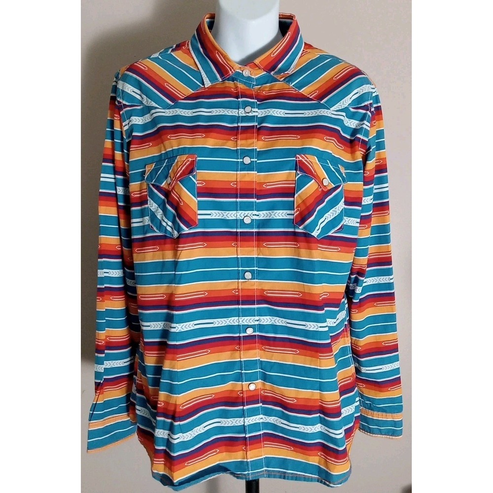 Panhandle Women Multicolor Stripe Pattern Astec Western Texas Shirt Size M
